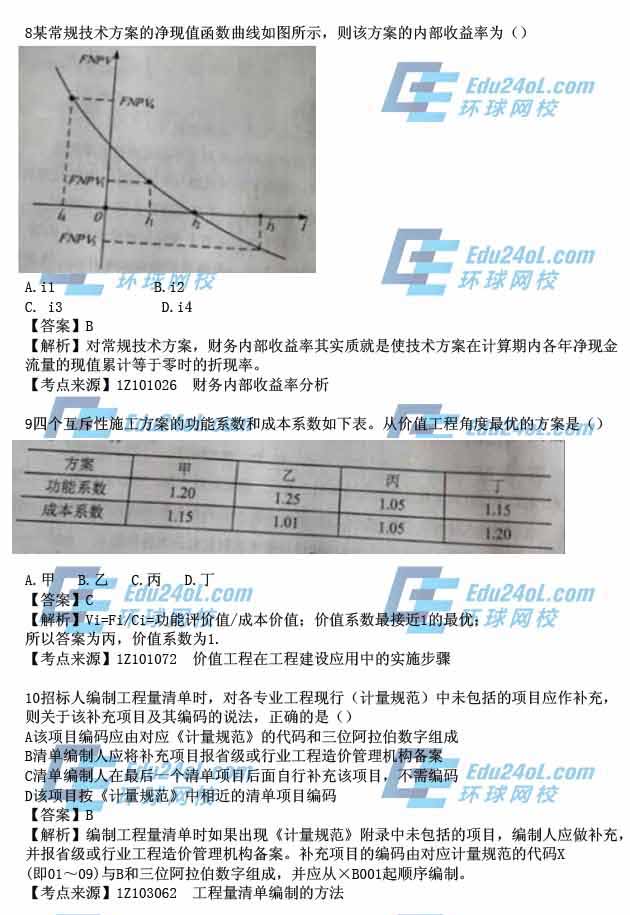2015一建考试工程经济真题解析8-10