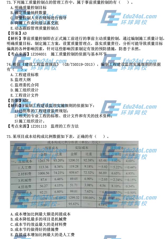 2015年一级建造师考试项目管理真题答案解析73-75
